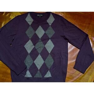Garret Scott Argyle Merino Wool Amethyst Pullover V Neck Small Preppy Collegiate